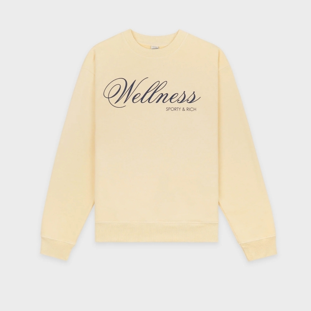 Sporty & Rich Butter Yellow Wellness Crewneck Sweatshirt 100% Cotton Sz M NEW - Picture 2 of 16